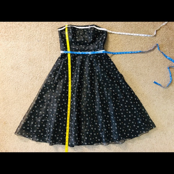 ABC Evening Allen Schwartz Party Dress size 12 Embroidered Dots Strapless flowy - Picture 8 of 12